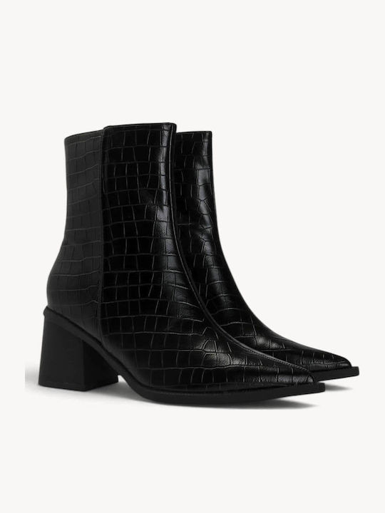 Ghete Dama Croco Negru Cu Vârf Ascuțit Și Toc Geometric