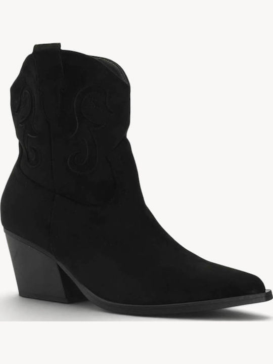 Μαύρα Cowboy Μποτάκια Suede Κεντήματα
