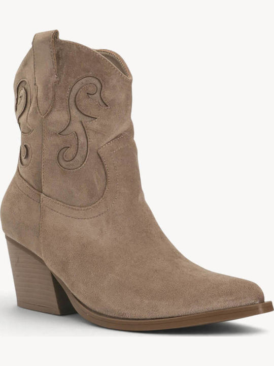 Ghete Dama Cowboy Bej De Catifea Broderii