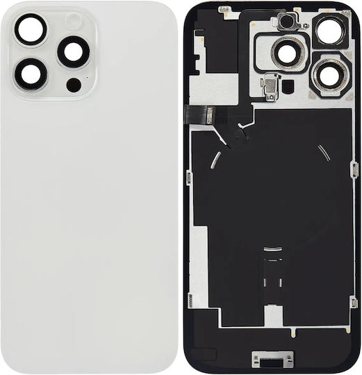Back Glass W Magsafe Magnet & Nfc & Flashlight Flex Iphone 16 Pro Max No Logo Aftermarket White Titanium