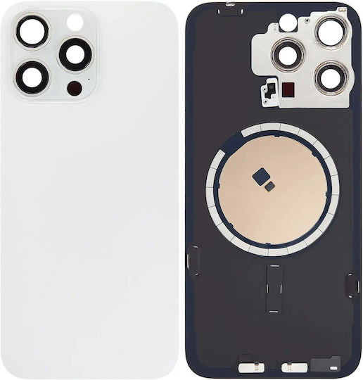 Rückglas W Magsafe Magnet iPhone 15 Pro Max Kein Logo Aftermarket Weiß Titanium