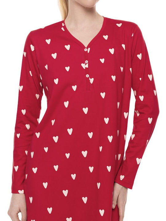 Pink Label Winter Cotton Women's Nightgown Red