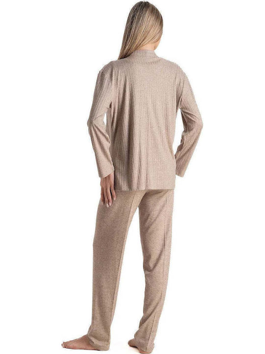 Relax Anatomic Χειμερινό Γυναικείο Σετ Πιτζάμας Μπεζ