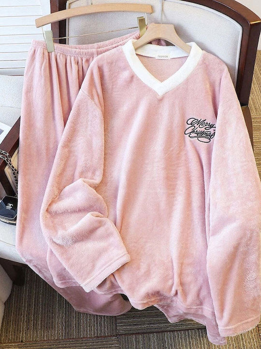 Ustyle Set de pijamale de iarnă pentru femei roz