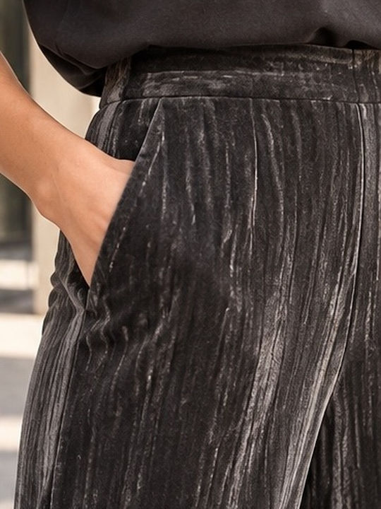 Women's High Waist Fabric Trousers Grey