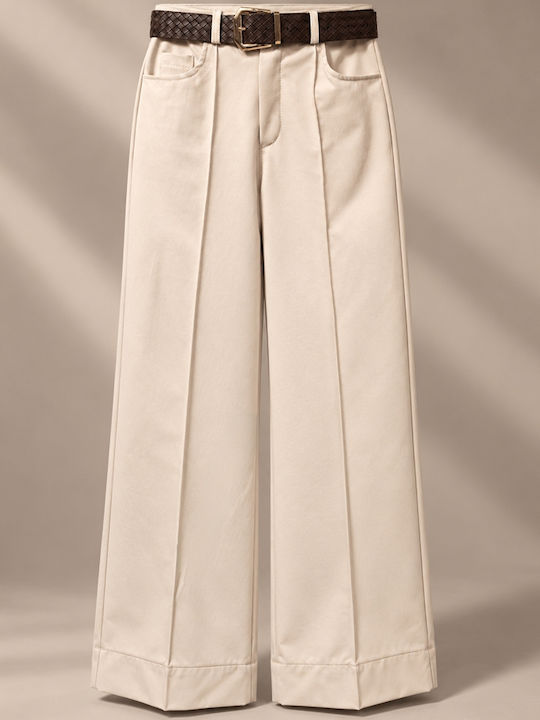Pantaloni Dama Crem Costum Slim Fit