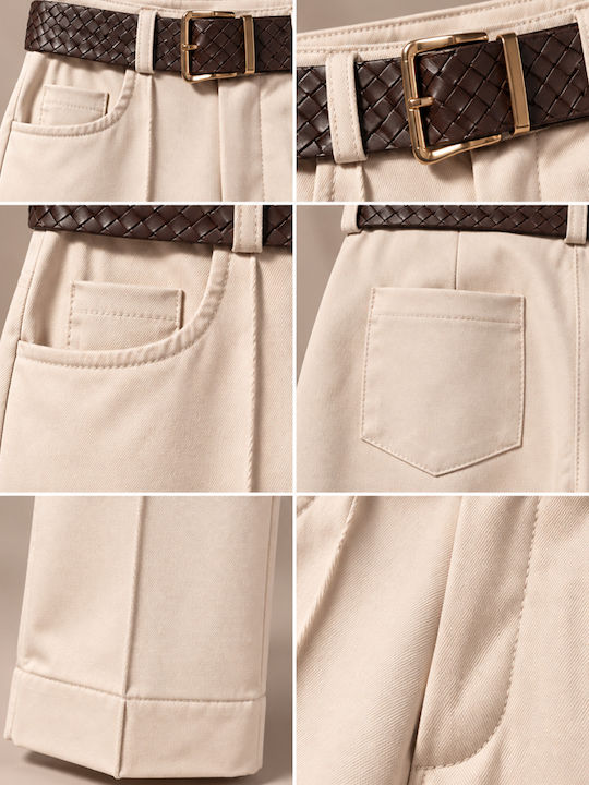 Pantaloni Dama Crem Costum Slim Fit