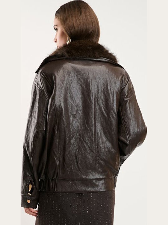 Γυναικείο Biker Jacket Καφε