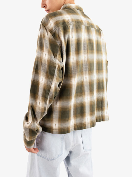 Long Sleeve Flannel Shirt in Regular Fit Checked Mossy Olive
