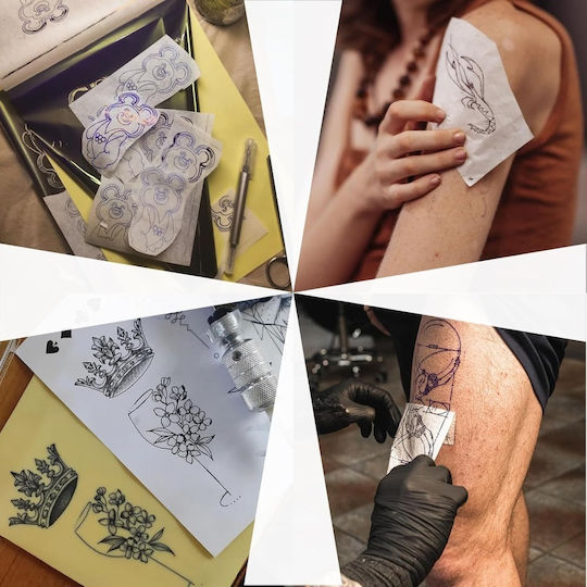 Set 50 Foi de Hârtie de Transfer pentru Tatuaje A4 Carbon Șablon 4 Straturi Termic Fotocopiator Desen Manual Profesional Hârtie Indigo Tatuaj Body Painting Lucrări Diy