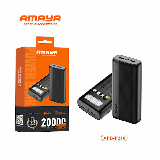Amaya Apb-p210 Външна батерия 20000mah Вградени Кабели Led Фенер Черен