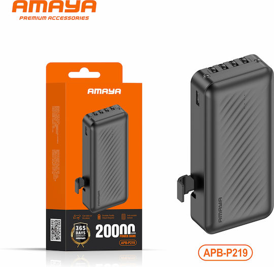 Amaya Apb-p219 Външна батерия 20000mah Вградени Кабели Usb-c Lightning & Micro Usb Черна