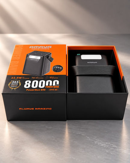 Amaya Apb-80 Външна Батерия 80000mah 22.5w Вградени Кабели Цифров Дисплей Черна