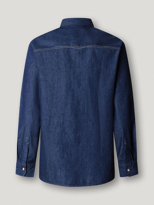 Cămașă din Denim cu Mânecă Lungă, Croială Slim, Albastră