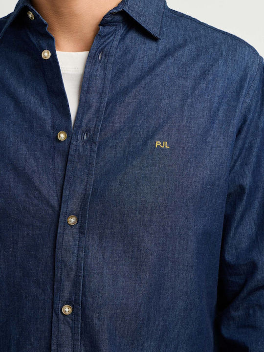 Cămașă din Denim cu Mânecă Lungă, Croială Slim, Albastră