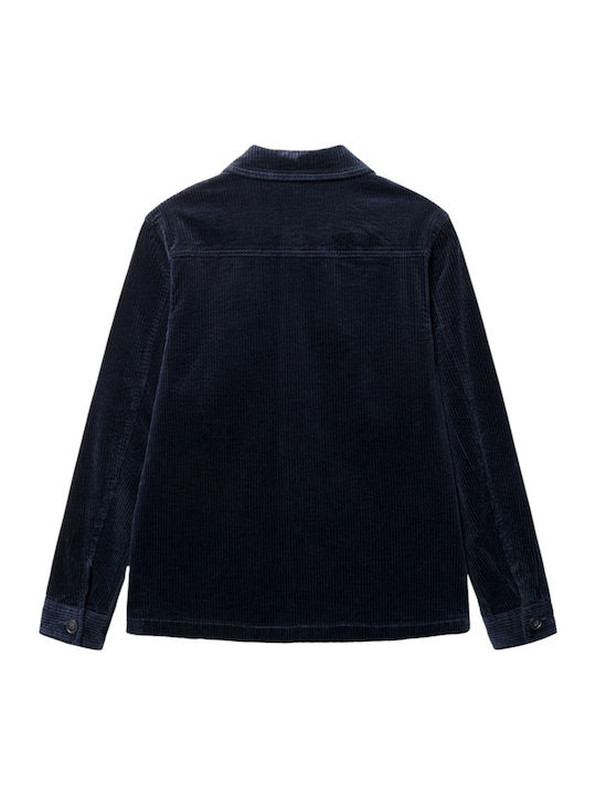 Дълъг Ръкав Рипсено Кадифе Overshirt в Стандартна Кройка Син