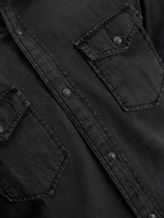 Jjesheridan Дънкова Риза с Дълъг Ръкав и Тясна Кройка Black Denim