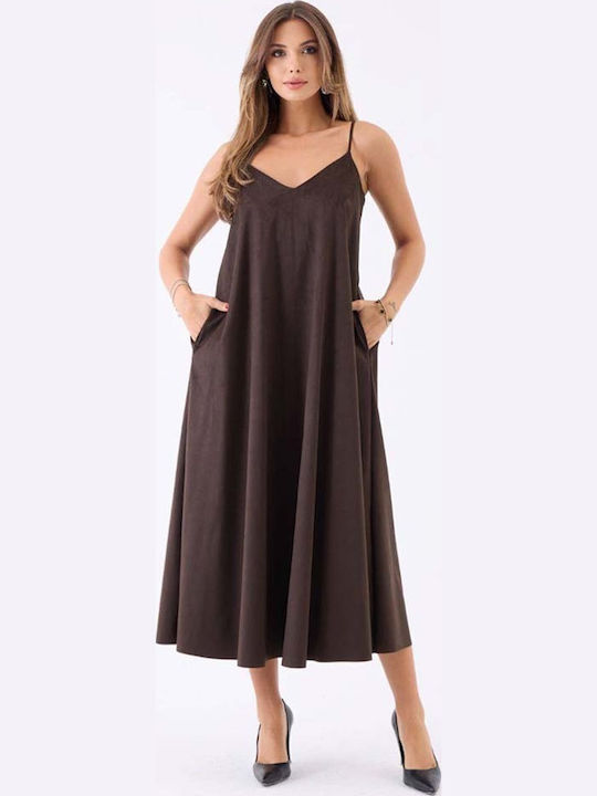 Sommer Maxi Wickel Damenkleid Braun