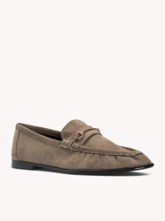 Beige Damen Mokassins Kastenförmige Metallischer Dekor