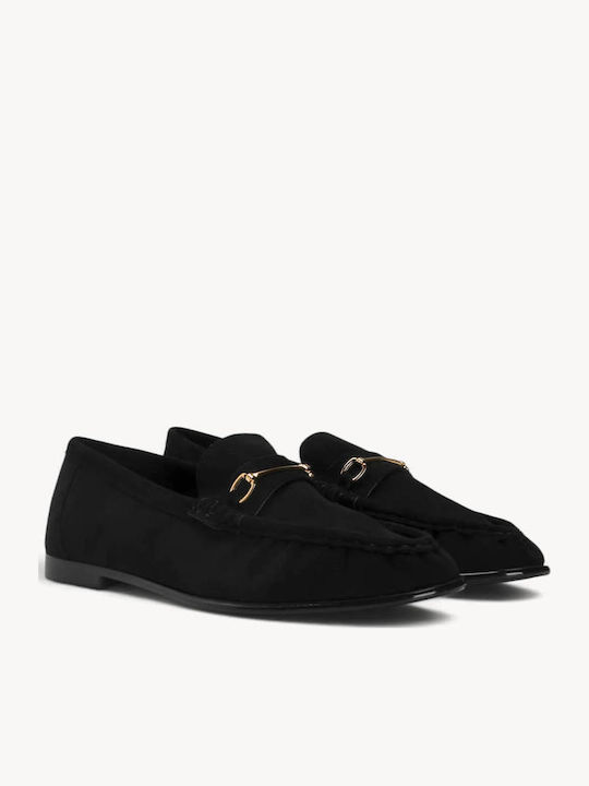 Loafers De Catifea Negre Cu Decor Metalic