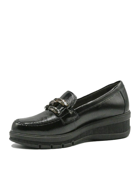 Lackleder Damen Mokassins in Schwarz Farbe
