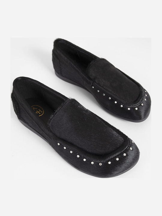 Jasper Pony Leather Women's Loafers in Black Colour