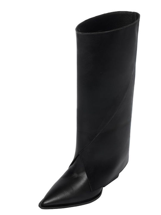 Leather Women's Boots with High Heel Black