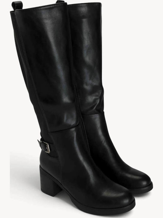Black Boots Elastic Back Part Thick Heel