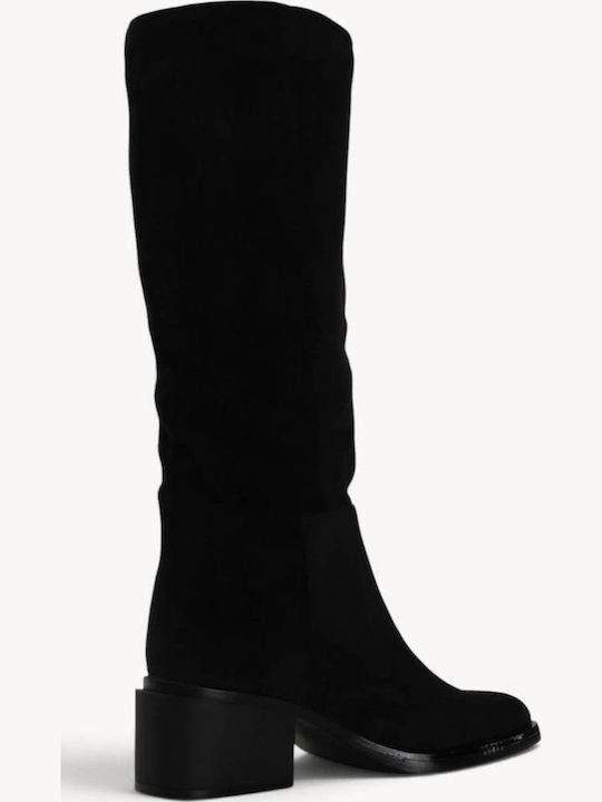 Schwarze Wildleder Damenstiefel Mit Isio Korpus Dicke Absatz