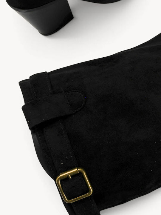 Schwarze Wildleder Damenstiefel Western Gürtelschnalle