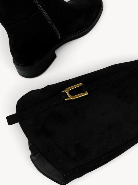 Cizme Negre de Călărie din Suede cu Cataramă Metalică