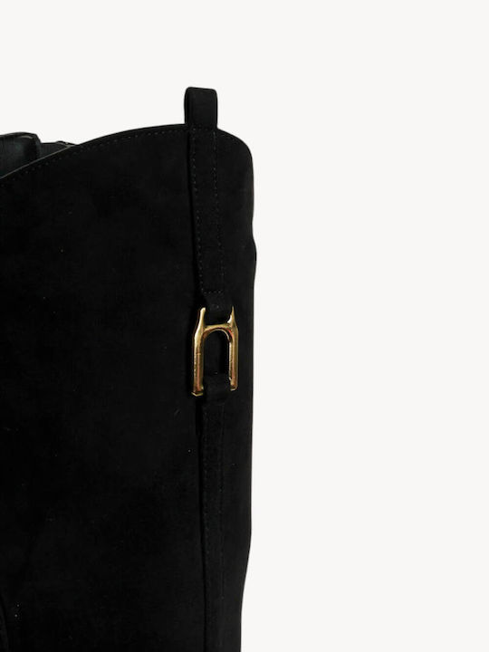 Cizme Negre de Călărie din Suede cu Cataramă Metalică