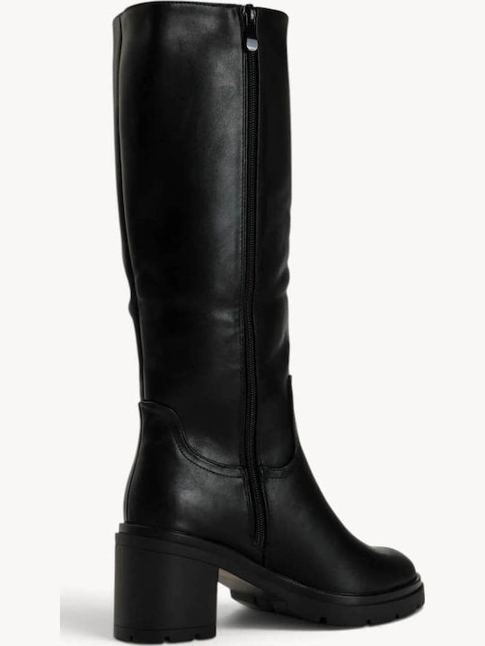 Schwarze Damenstiefel Traktorensohle Hoher Blockabsatz