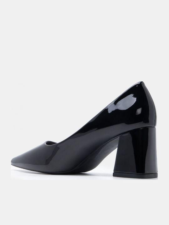Spitze Zehe Pumps mit Chunky Mittlerem Absatz Schwarz