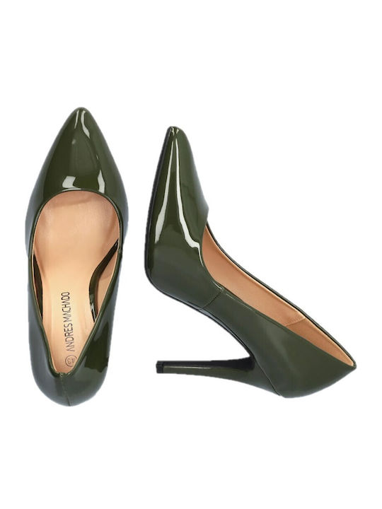 Spitze Zehe Pumps aus Lackleder mit Stiletto Absatz Grüne