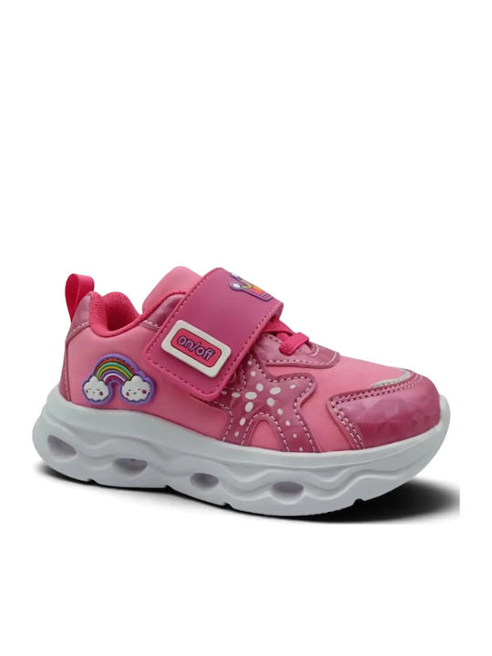 Kids Sneakers Anatomic with Hoop & Loop Closure & with Lights Pink