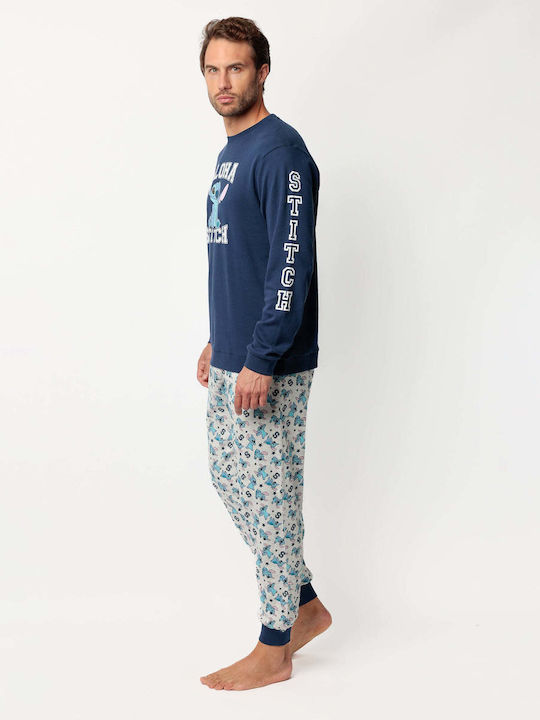 Admas Winter Herrenpyjama Marineblau