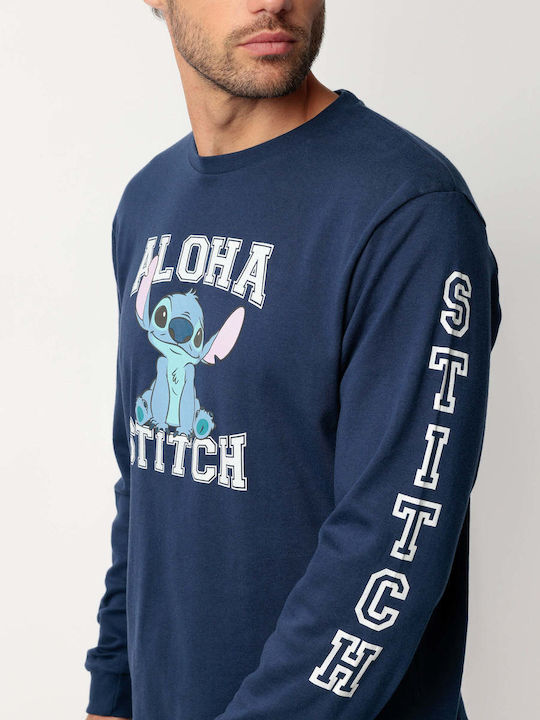 Admas Winter Herrenpyjama Marineblau