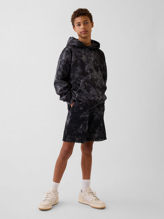 Fleece Kinder-Sweatshirt mit Kapuze und Taschen Schwarz Camo