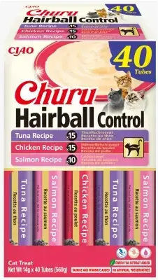 Churu Varietăți pentru Pisici Hairball Gustări Cremose cu Ton Pui Somon 40 Bucăți x 14 g