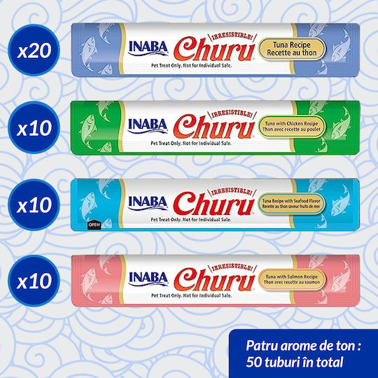Churu Cat Varieties Răsfățuri Cremă pentru Pisici Ton 50 Bucăți X 14 G 5 Arome