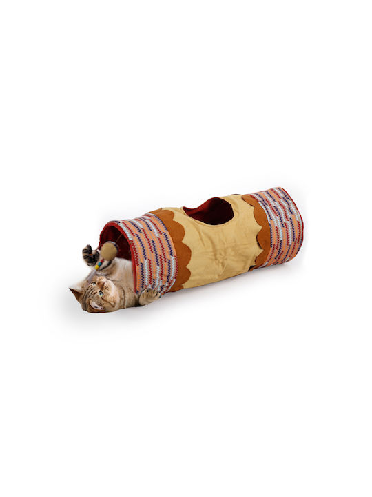 All Paws Modular Tunel De Jucărie Pentru Pisici Din Țesătură Zgomotoasă Minge Agățată Maro Roșu Galben 61 X 25 X 25 Cm