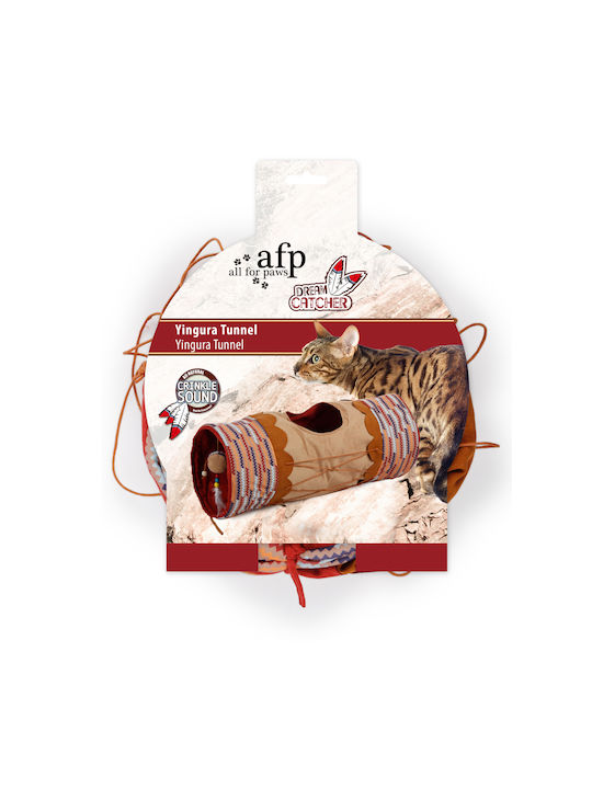 All Paws Modular Tunel De Jucărie Pentru Pisici Din Țesătură Zgomotoasă Minge Agățată Maro Roșu Galben 61 X 25 X 25 Cm