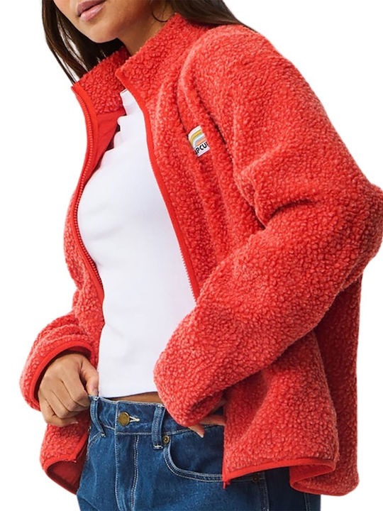 Fleece Damen Strickjacke mit Reissverschluss Rote