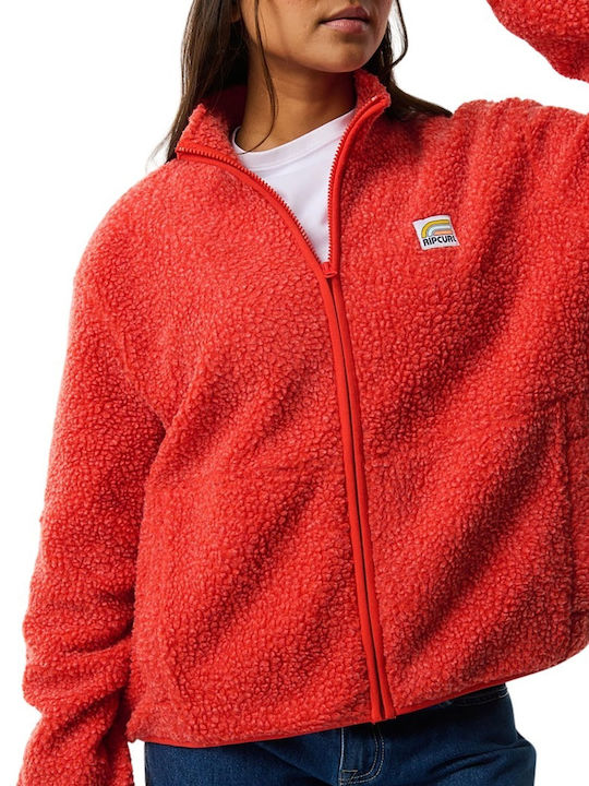 Fleece Damen Strickjacke mit Reissverschluss Rote