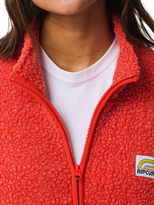 Fleece Damen Strickjacke mit Reissverschluss Rote
