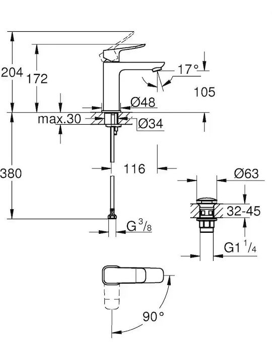 Grohe Αναμεικτική Μπαταρία Νιπτήρα Ψηλή Ασημί