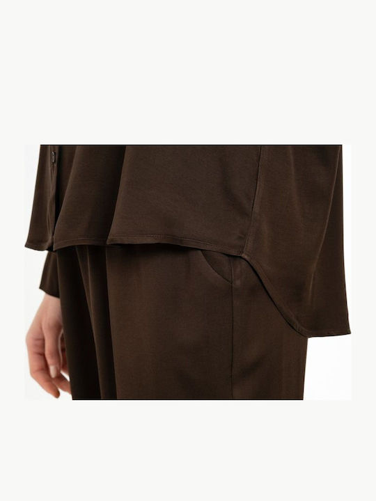 Langärmeliges Damen-Satin-Hemd Hellblau