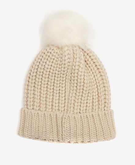Women's Knitted Beanie in Ecru Colour