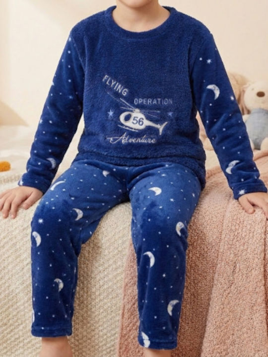Happy Touch Παιδική Πιτζάμα Χειμωνιάτικη Fleece Μπλε